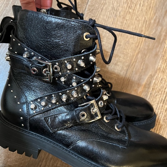 Zara Leather Jeweled Studded Moto Zara Shoe - Picture 11 of 15